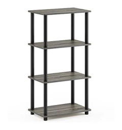 Estanteria Multiusos De Pvc Negro Y Madera Gris De 4 Niveles