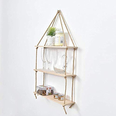 Estantería De Madera Y Cuerda De Yute Color Beige, 3 Niveles - comprar online