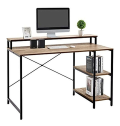 Escritorio Para Pc Con Estantes De Metal-madera Color Negro.