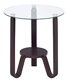 Mesa Auxiliar De Madera Color Marrón Y Cristal Transparente. - comprar online
