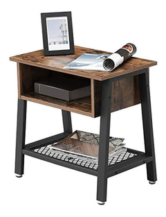 Mesa Auxiliar De Metal Negro Con Estante De Madera Marrón. - Danielle's Store