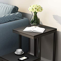 Mesa Auxiliar De Madera, 3 Niveles, Color Negro