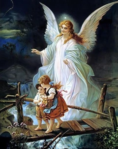Pintura De Diamante Ángel De La Noche Y Dos Niños