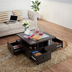 Mesa De Centro Con Estantes Y Cajones De Madera Color Marrón - Danielle's Store