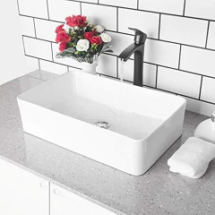 Ghomeg - Lavabo Rectangular De Porcelana Blanca Con Diseño - Danielle's Store