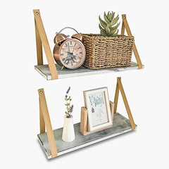 Estantería Flotante De Madera Y Tela Color Gris Y Marrón.