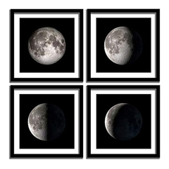 Lienzo Decorativo Con 4 Paneles De Luna En Blanco Y Negro