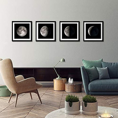 Lienzo Decorativo Con 4 Paneles De Luna En Blanco Y Negro - comprar online