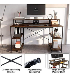 Escritorio Para Pc Con Estantes De Metal Y Madera Marrón. - Danielle's Store