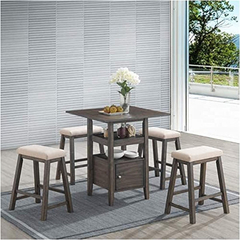 Juego De Comedor Y Con Taburetes De Madera Color Marrón - comprar online