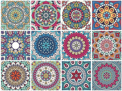 Mandala Decorative Tile Stickers Set 12 Units 6x6 Inches.