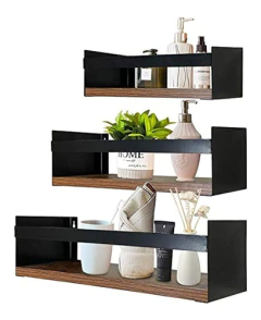 Estantería Flotante De Hierro Y Madera Color Negro/3 Piezas. - tienda online
