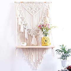 Estantería Colgante De Madera Y Macramé, Color Beige