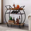 Mueble Para Vinos Móvil De Metal Negro Y Madera 3 Niveles.