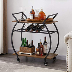 Mueble Para Vinos Móvil De Metal Negro Y Madera 3 Niveles.