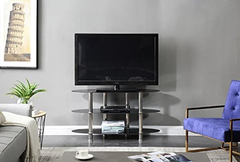 Mueble Para Tv Con Estantes De Vidrio Negro Y Metal Plateado - comprar online