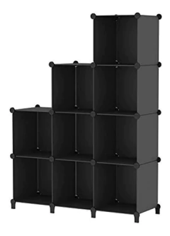 Estantería Modular Multiusos De Plástico Color Negro/9 Cubos