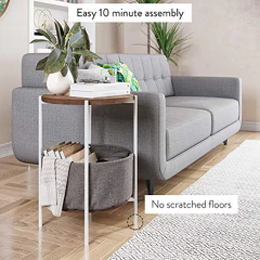 Imagen de Mesa Auxiliar De Madera Y Acero, Color Blanco/2 Niveles