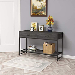 Mesa Auxiliar De Metal Y Madera Color Negro/2 Niveles. - tienda online