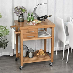 Carrito De Cocina De Bambú Con Ruedas, 2 Cajones - comprar online