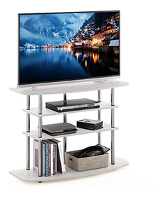 Mueble Para Tv De Metal Plateado Y Madera Blanca 4 Niveles. - Danielle's Store
