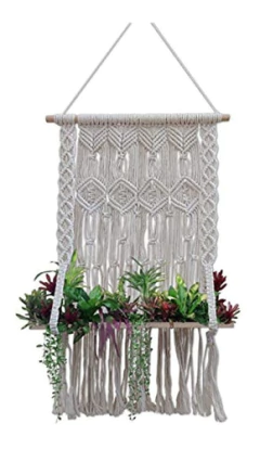 Imagen de Estantería Colgante De Macramé Y Madera Color Blanco.
