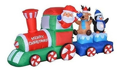 Navidad Inflable Santa Claus Renos Pingüino En Tren Interior