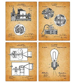 Vintage Thomas Edison Poster Patent Prints - Set Of 4 8x10 U