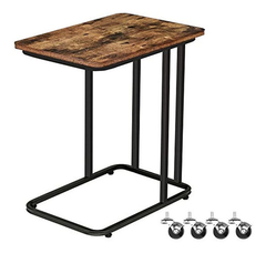 Mesa Auxiliar Móvil De Metal Negro Y Madera Marrón.