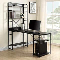 Escritorio Con Estantes De Metal Y Madera Color Negro.