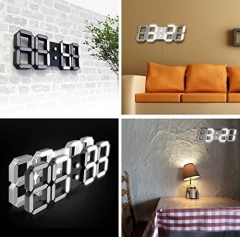 3d Negro Reloj De Pared Digital Con Control Remoto