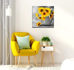 3 Piezas De Arte De Pared De Lona De Girasol Moderno Jarrón en internet