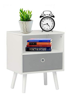 Mesa De Noche Con Cajón Y Estante De Madera Color Blanco.