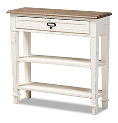 Mesa Auxiliar Con Cajón Y Estantes De Madera Color Blanco.