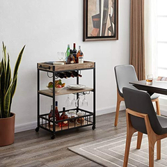 Mueble Para Vinos De Madera Marrón Y Metal Negro 3 Niveles.