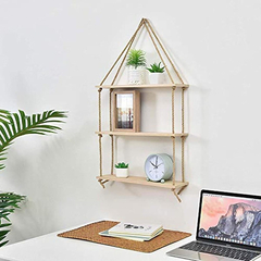 Estantería De Madera Y Cuerda De Yute Color Beige, 3 Niveles
