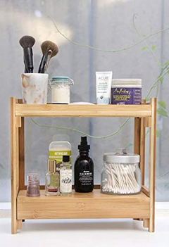 Imagen de Organizador De Baño Multiusos En Bambú Marrón De 2 Niveles.