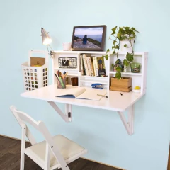 Escritorio Plegable Con Estantes De Madera Color Blanco. - comprar online