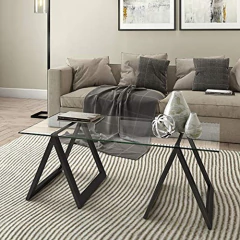 Imagen de Mesa De Centro De Vidrio Templado Y Acero Color Negro.
