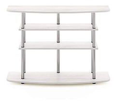 Mueble Para Tv De Metal Plateado Y Madera Blanca 4 Niveles. en internet