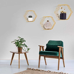 Estantería Flotante De Metal Color Dorado/3 Unidades. - tienda online