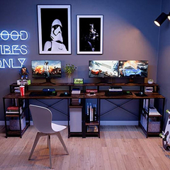 Escritorio Para Pc Con Estantes De Metal Y Madera Marrón. - tienda online