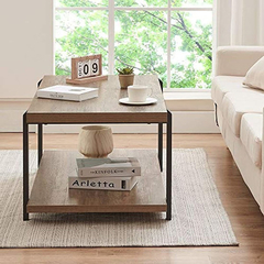 Imagen de Mesa De Centro Con Estante De Madera Y Metal Color Marrón.