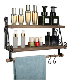 Estantería Flotante De Metal Y Madera Marrón/2 Niveles. - tienda online