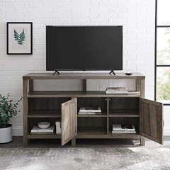 Mueble Para Tv Con Estantes De Madera Color Gris. en internet