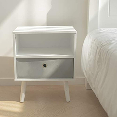 Mesa De Noche Con Cajón Y Estante De Madera Color Blanco. - tienda online