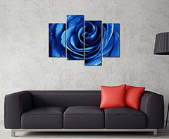 Cuadro Decorativo De 4 Pligues Para Pared Floral, Azul - tienda online