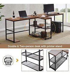 Escritorio Para Pc Con Estante De Metal Negro-madera Marrón. - Danielle's Store