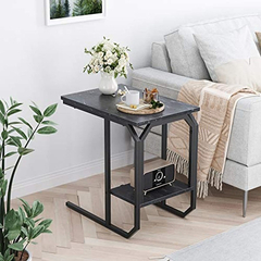 Mesa Auxiliar De Madera Y Metal Color Negro/2 Niveles. - comprar online