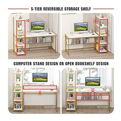 Escritorio De Computadora Con 5 Estantes De Metal Dorado. - Danielle's Store